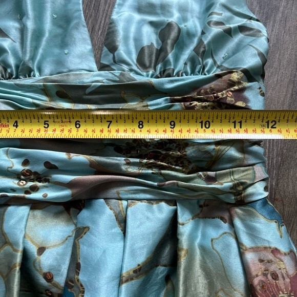 Adrianna Papell 100% Silk Halter Tie Dress Green Blue Brown Women's size 4 - Picture 10 of 11